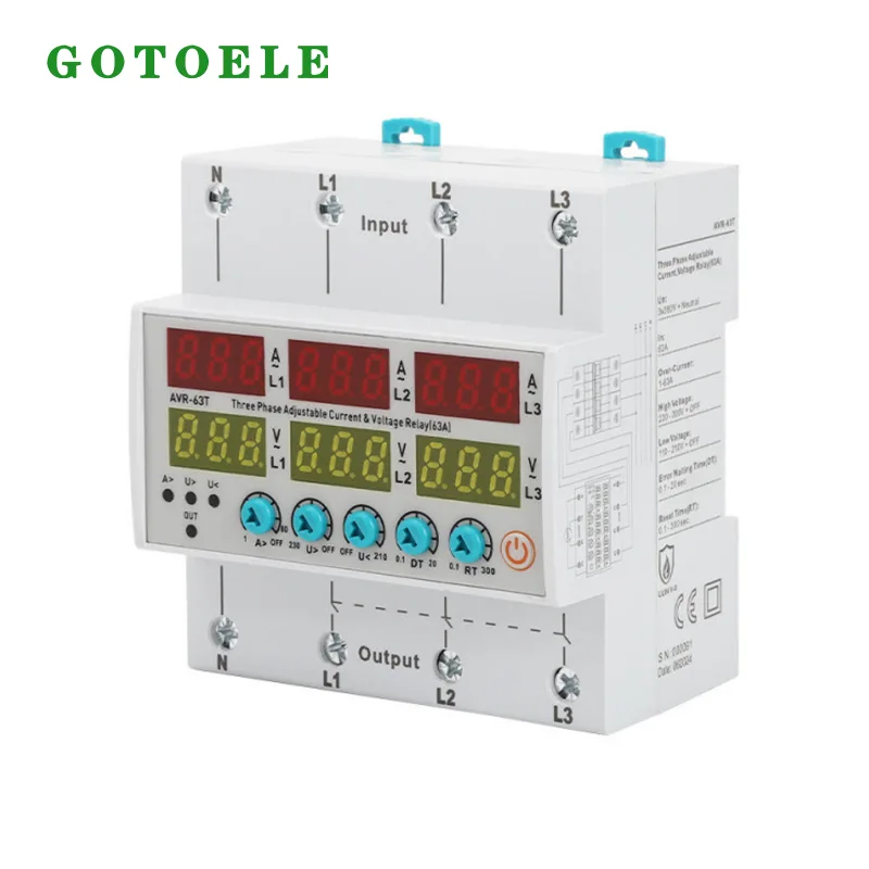 AVR-63T مرحل حماية التيار والجهد ثلاثي الطور قابل للتعديل
